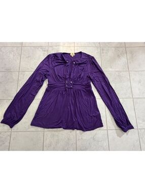 Ella Moss Purple Long Sleeve Button Detail Top Size M
